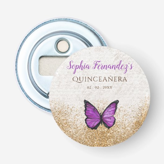 Décapsuleur Papillon doré violet rustique vintage   (Devant)