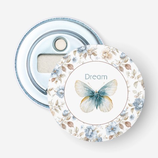 Décapsuleur Papillon Fleurs Marron Crème Bleu Tan (Devant)