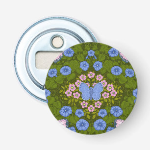 Décapsuleur Papillons et symétrie des fleurs, bleu et rose