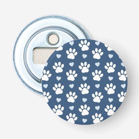 Décapsuleur Pattern of paws, Dog paws, White paws, Blue Hearts (Devant)