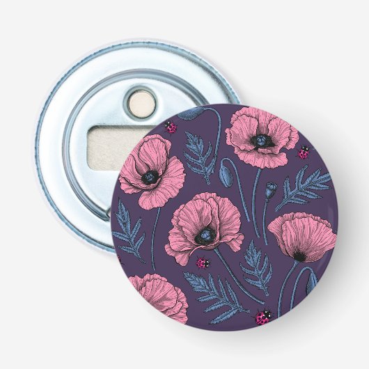 Décapsuleur Pavot rose sur violet foncé (Devant)