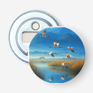 Décapsuleur Paysage serein de lac naturel avec grue en vol