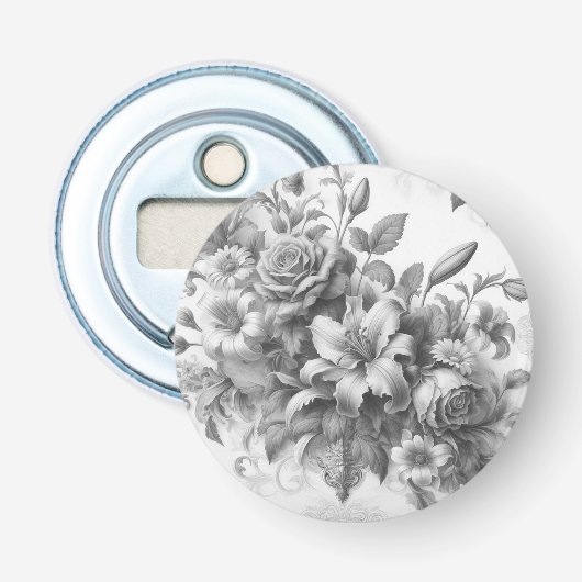 Décapsuleur Perfection florale noire et blanche (Devant)
