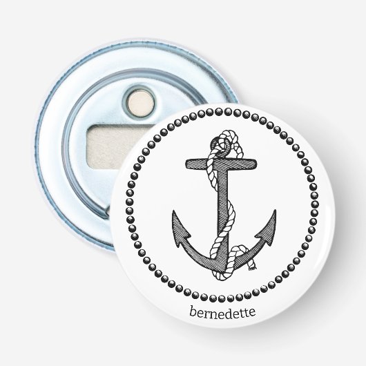 Décapsuleur Personnalisé noir sur blanc Ancre du navire (Devant)