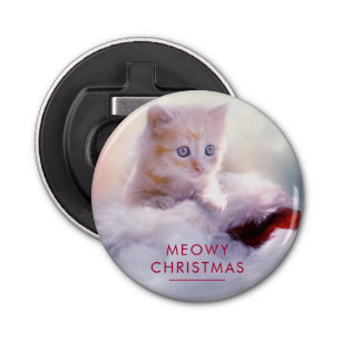 Décapsuleur Petit Kitten reposant sur un chapeau de Noël Meowy