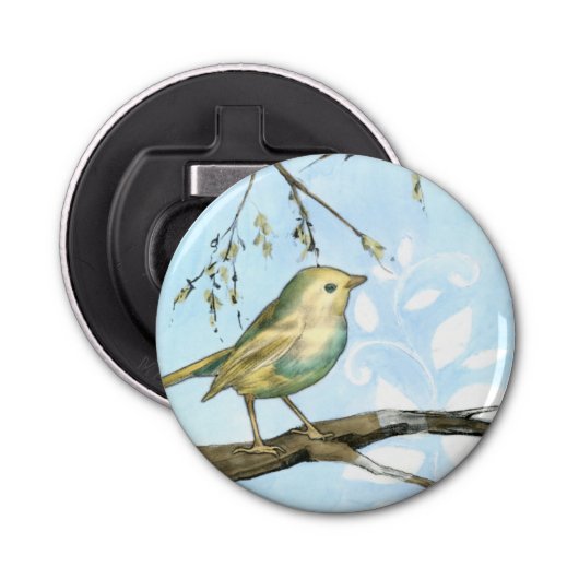 Décapsuleur Petit oiseau jaune perché sur une branche Recherch (Devant)