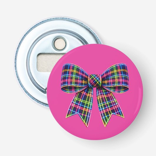Décapsuleur Pink Neon Bow Tartan Ribbon Scottish Cute (Devant)