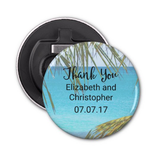 Décapsuleur Plage tropicale avec Mariage Palm Fronds Merci (Devant)