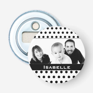 Décapsuleur Pointe Polka noir et blanc photo personnalisée