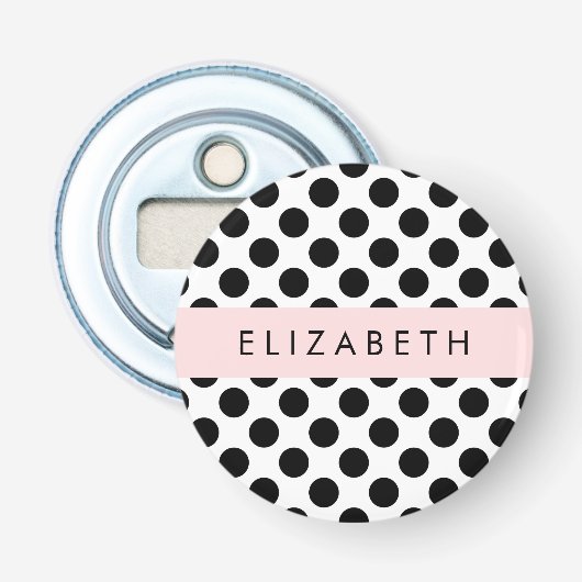 Décapsuleur Pois noirs et blancs, pointillés, Votre nom (Devant)