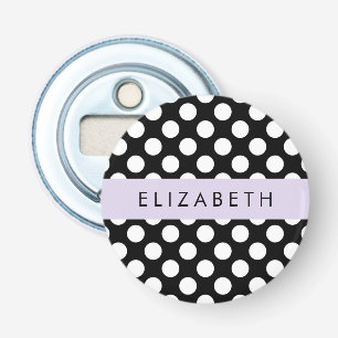 Décapsuleur Pois noirs et blancs, pointillés, Votre nom