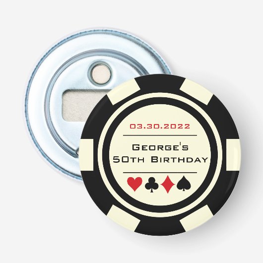Décapsuleur Poker Chip Casino Black Creme Blanc Anniversaire (Devant)