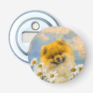 Décapsuleur Poméranien dans Daisies Peinture - Art Chien origi
