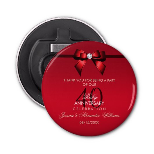 Décapsuleur Posh Gem Bow & Ribbon 40e anniversaire Mariage (Devant)