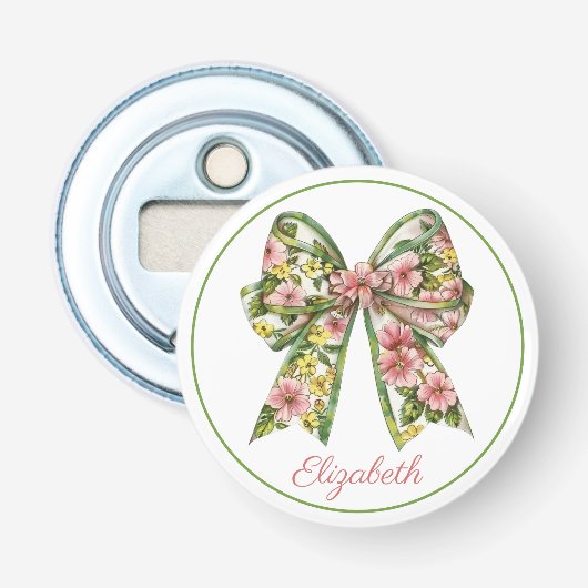 Décapsuleur Preppy Pink and Green Floral Bow Personalized (Devant)