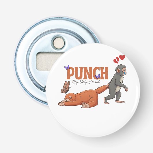 Décapsuleur Punch‑kun & Plush Monkey – Kawaii pour les enfants (Devant)