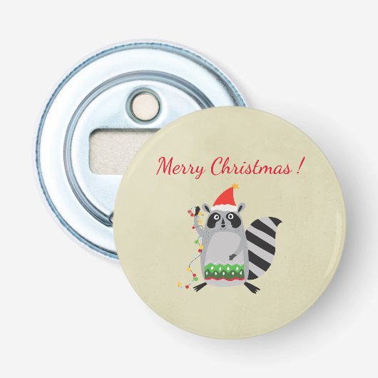 Décapsuleur Raccoon À Santa Hat Tangé Dans Les Lumières De Noë (Devant)