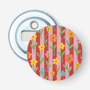 Décapsuleur Rayures roses et rouges avec des fleurs colorées
