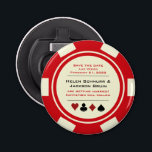 Décapsuleur Red Las Vegas Casino Poker Chip Enregistrer La Dat<br><div class="desc">Éblouissez vos invités en leur envoyant ces jetons de poker blanc rouge et crémeux enregistrer les ouvre-bouteilles de bouton date. Ils attendent avec impatience l'invitation officielle à ce mariage incontournable !</div>