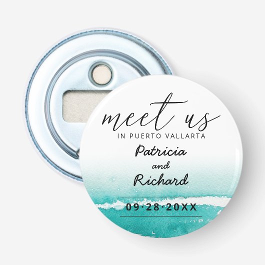 Décapsuleur Rencontrez-Nous À La Destination Mariage Teal Save (Devant)