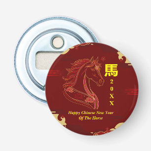 Décapsuleur Rouge & Or Bonne année chinoise du Cheval