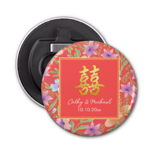 Décapsuleur Rouge Peranakan floral double xi mariage chinois