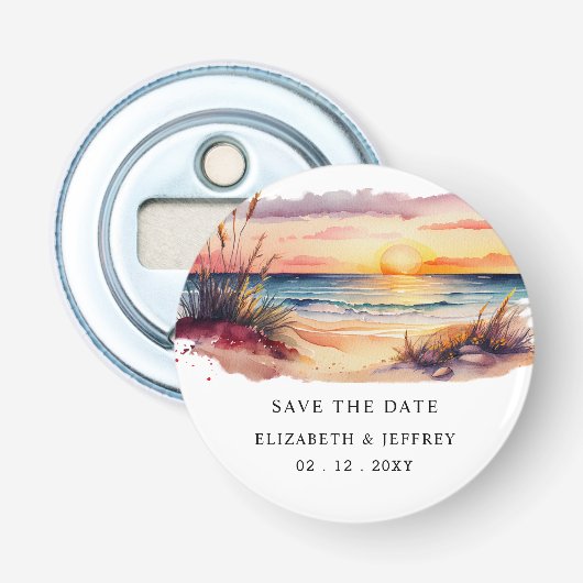 Décapsuleur Rustic Sunset Beach Économisez La Date Magnet (Devant)