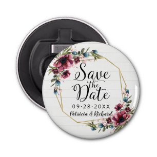 Décapsuleur Rustique Chic Bourgogne Mariage Floral Enregistrer