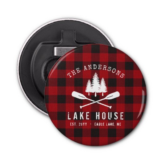Décapsuleur Rustique Country Lake House Tree Red Buffalo Plaid (Devant)