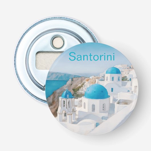 Décapsuleur Santorin, Grèce, avec des dômes bleus (Devant)