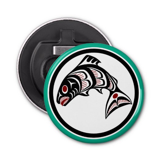 Décapsuleur Saumon d'art amérindien Red Black Haida (Devant)