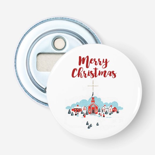 Décapsuleur Scène d'hiver avec une église rouge et l'étoile de (Devant)