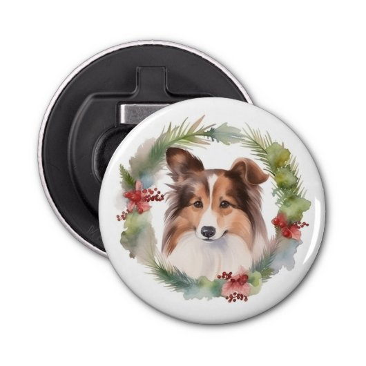 Décapsuleur Shetland Sheepdog Christmas Wreath Festive Pup (Devant)