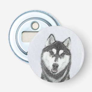 Décapsuleur Sibérie Husky (noir et blanc) peint l'art du chien