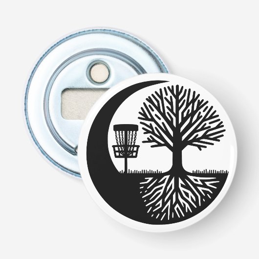 Décapsuleur Silhouette de disque de golf noir et blanc (Devant)