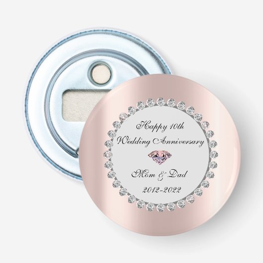 Décapsuleur Silver Diamonds Rose Gold 10e anniversaire Mariage (Devant)
