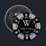 Décapsuleur Silver Glitter Poker Chip Casino Wedding Favor<br><div class="desc">Celebrate in style with this trendy poker chip bottle opener. The design is easy to personalize with your own wording and your family and friends will be thrilled when they receive this fabulous party favor.</div>