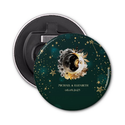 Décapsuleur Soleil Céleste Et Fleurs Lune Étoiles Vert (Devant)