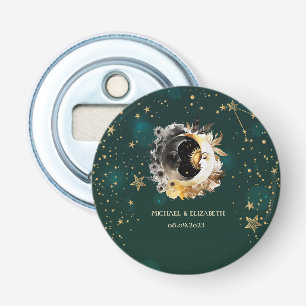 Décapsuleur Soleil et fleurs de lune célestes étoiles vertes