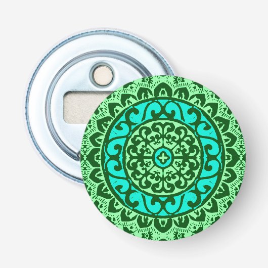 Décapsuleur Soleil Sud-Ouest Mandala Batik, Vert citron (Devant)