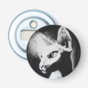 Décapsuleur Sphynx Chat Noir Blanc Contraste Kitty Portrait Ar