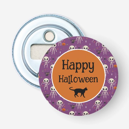 Décapsuleur Squelettes Mignons et Chat Halloween Violet et Ora (Devant)