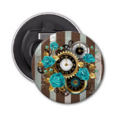 Décapsuleur Steampunk Clock and Turquoise Roses on Striped (Devant)