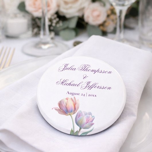 Décapsuleur Suite de mariage aux tulipes pastel avec typograph