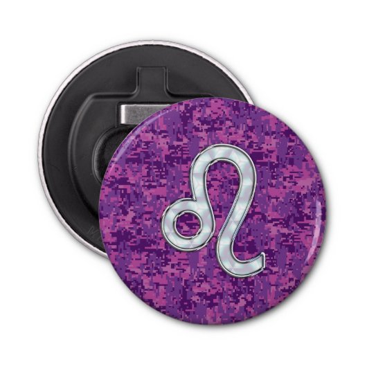 Décapsuleur Symbole Leo Zodiac sur Camo numérique Fuchsia rose (Devant)