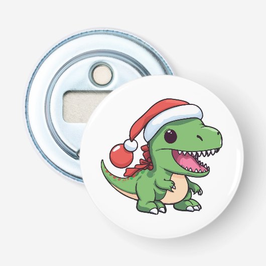 Décapsuleur T-Rex Dinosaure Mignon avec Chapeau de Noël (Devant)