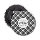 Décapsuleur Tartan motif Noël noir blanc Monogramme (Devant)