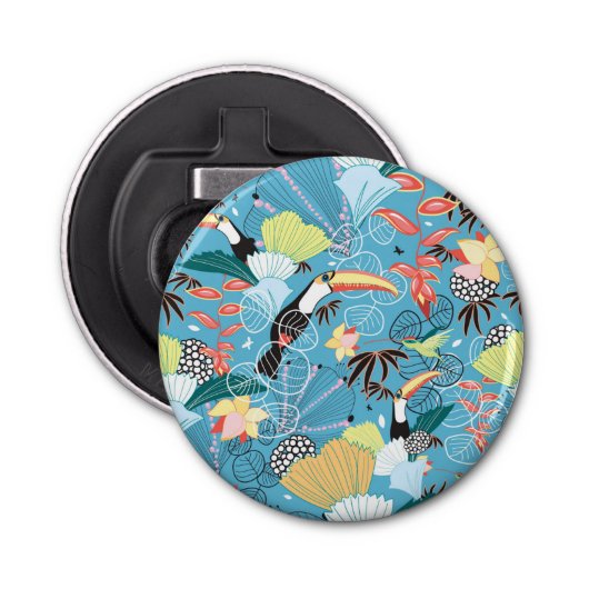 Décapsuleur Texture tropicale avec des toucans et des colibris (Devant)