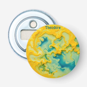 Décapsuleur THEODORE ~ Nuances d'Aqua Bleu Jaune 3D ~