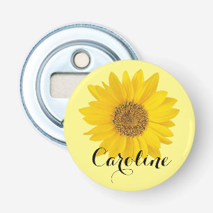Décapsuleur Tournesol jaune vif avec nom personnalisé